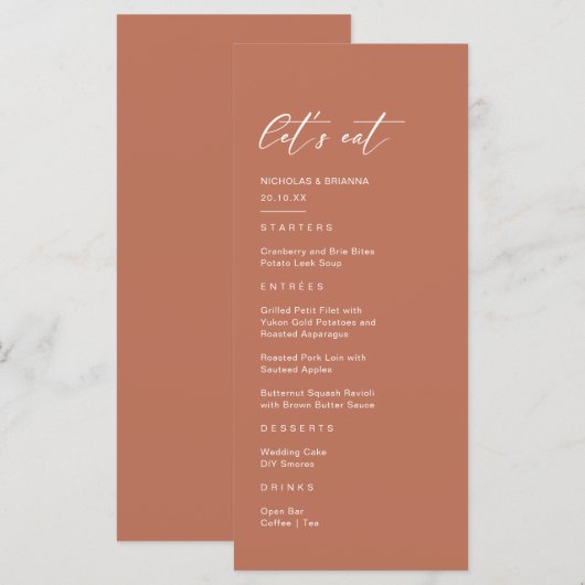 Roestige Terracotta Bruiloft Menu (Voorkant / Achterkant)