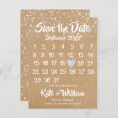 Roestige Zilveren Hartjes Kalender Bewaar de Datum Aankondigingskaart (Voorkant / Achterkant)