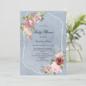 roestkleurig burgundy floral baby shower-uitnodigi (Staand voorkant)