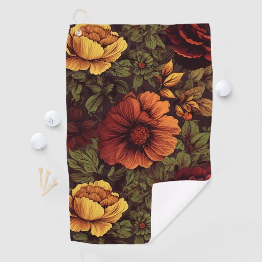 Roestkleurige vintage bloemendruk golfhanddoek (Insitu)