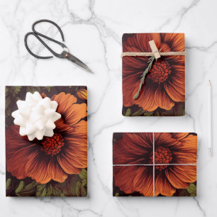 Roestkleurige vintage bloemendruk inpakpapier vel