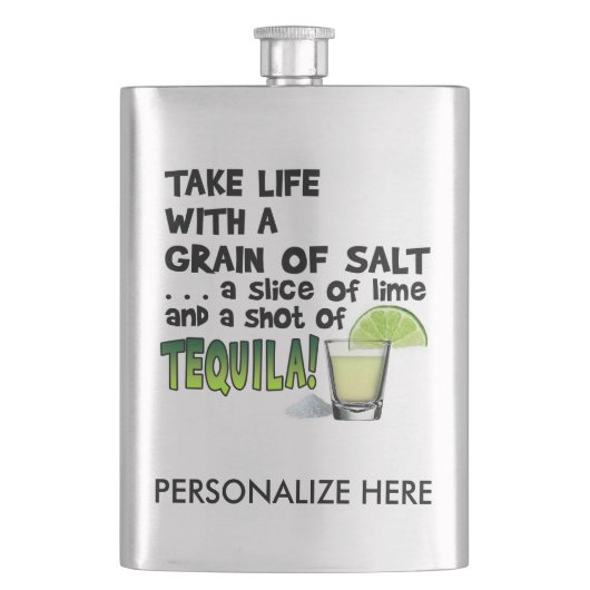 Roestloze COCKTAIL FLASK - LIMOEN, ZOUT, TEQUILA! Heupfles (Voorkant)