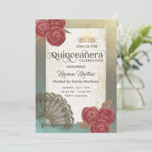  roestrijke rozen tiara Quince Kaart (Staand voorkant)