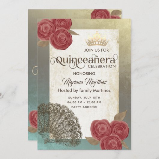  roestrijke rozen tiara Quince Kaart (Voorkant / Achterkant)