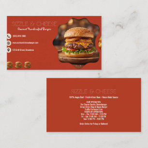 Roestrood gourmet cheeseburger gegolfde foto visitekaartje