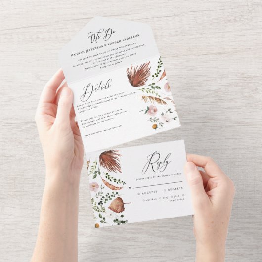 Roestterracotta florroze roze zakje all in one uitnodiging (Afscheurbaar)