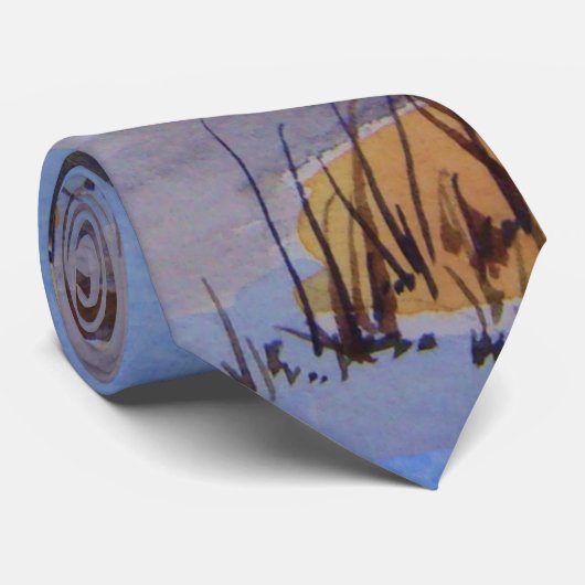 roestvast winterzonsondergang in zwart geel en bla stropdas (Opgerold)