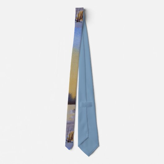 roestvast winterzonsondergang in zwart geel en bla stropdas (Achterkant)