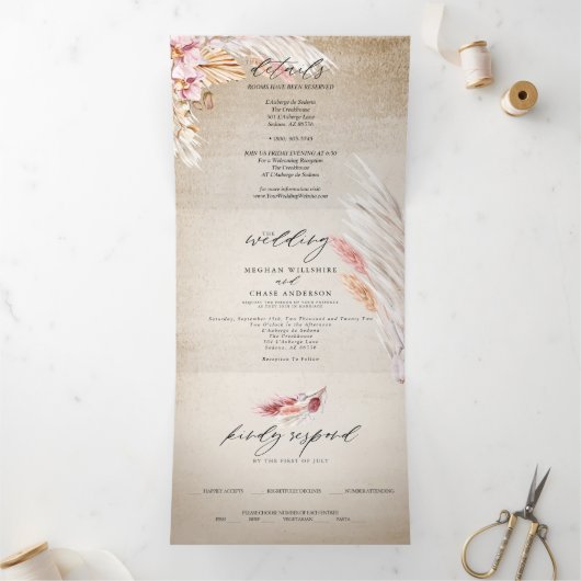 - roestvrij - sovjebruin - pampas grass tri - fol drieluik uitnodiging (Binnen)