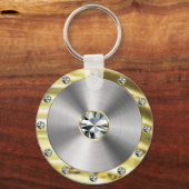 Roestvrij staal, goud en diamanten sleutelhanger (Voorkant)