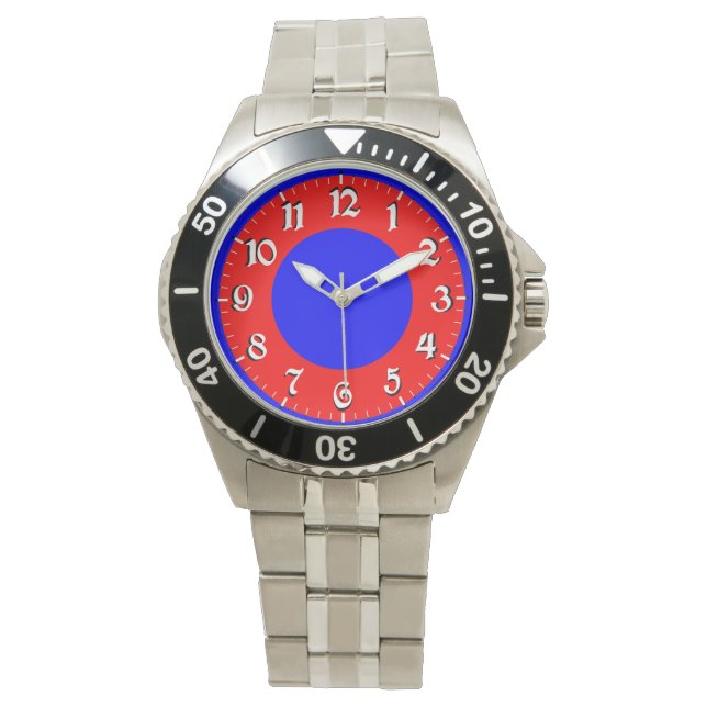Roestvrij staal Rood Blauw analoog Horloge (Voorkant)