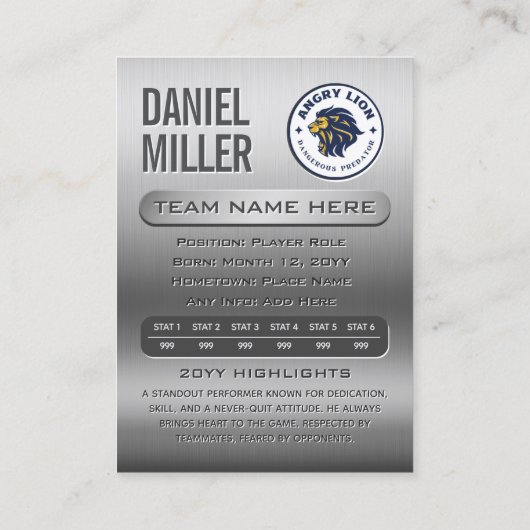 Roestvrij staal Trading Kaart, Custom Sport Kaart Contactkaartje (Achterkant)