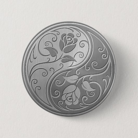 Roestvrij staal Yin Yang Rozen Ronde Button 5,7 Cm (Voorkant)