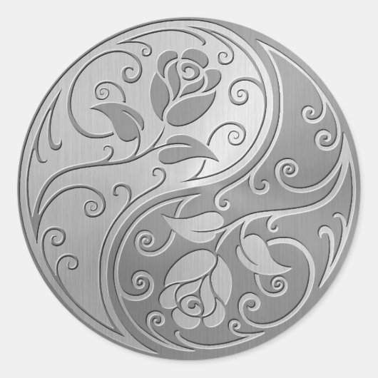 Roestvrij staal Yin Yang Rozen Ronde Sticker (Voorkant)