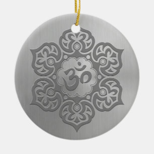 Roestvrij staaleffect Floral Aum Grafisch Keramisch Ornament