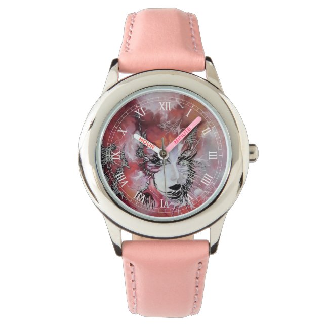 Roestvrij stalen roze horloge kind (Voorkant)