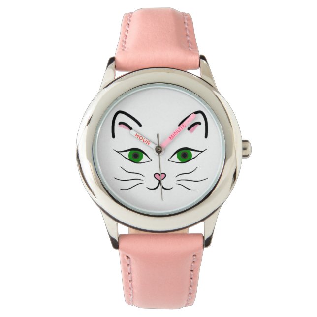 Roestvrijstalen horloge van kind - Katten gezicht (Voorkant)