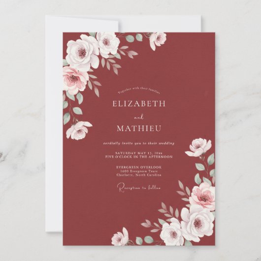 Roestwit Ranunculus Eucalyptus Bruiloft Kaart (Voorkant)