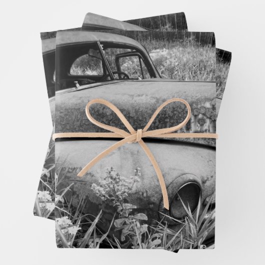 roestzwart en wit Antiek Inpakpapier Vel (In situ)