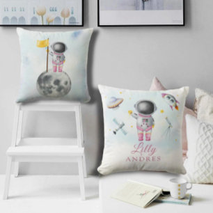Roet van Space Girl Gold Galaxy Moon Stars UFO Kussen