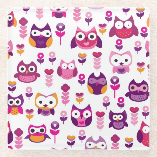 roetkleurig vogelpatroon glazen onderzetter (Voorkant)