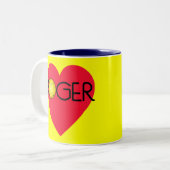 ROGER met Hart en Tennis Ball Tweekleurige Koffiemok (Voorkant links)