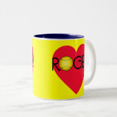 ROGER met Hart en Tennis Ball Tweekleurige Koffiemok (Voorkant rechts)