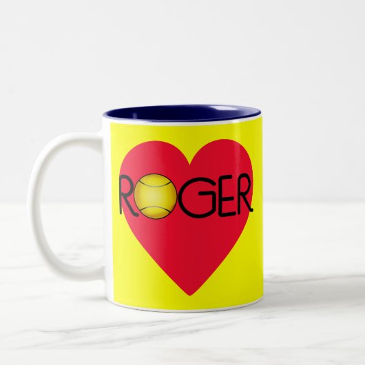 ROGER met Hart en Tennis Ball Tweekleurige Koffiemok (Links)