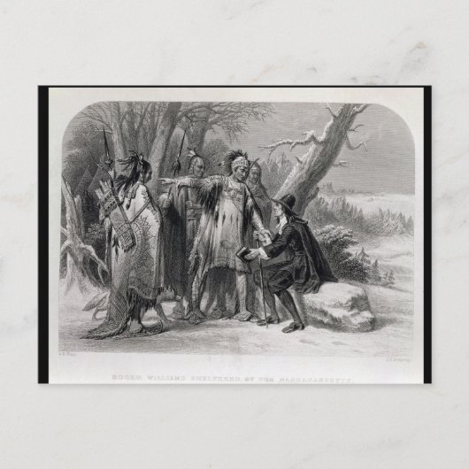 Roger Williams beschermd door de Narragansetts Briefkaart (Voorkant)