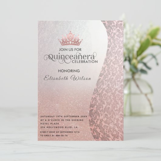  rogesold luxdamask tiara Quinceañera Kaart (Staand voorkant)