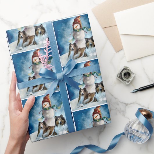 Rogh Collie met Snowman Kerstmis Cadeaupapier (Geschenken)