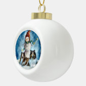 Rogh Collie met Snowman Kerstmis Keramische Bal Ornament (Rechts)