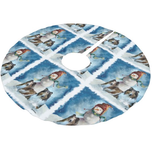Rogh Collie met Snowman Kerstmis Kerstboom Rok (Gekanteld)
