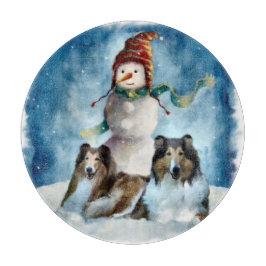 Rogh Collie met Snowman Kerstmis Snijplank