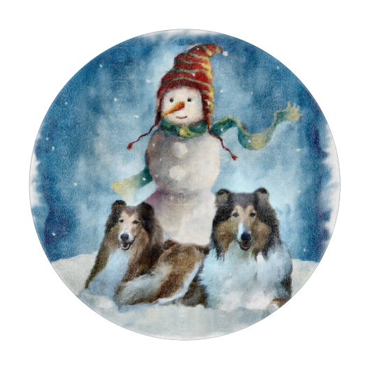 Rogh Collie met Snowman Kerstmis Snijplank (Voorkant)