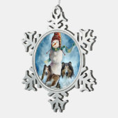 Rogh Collie met Snowman Kerstmis Tin Sneeuwvlok Ornament (Rechts)