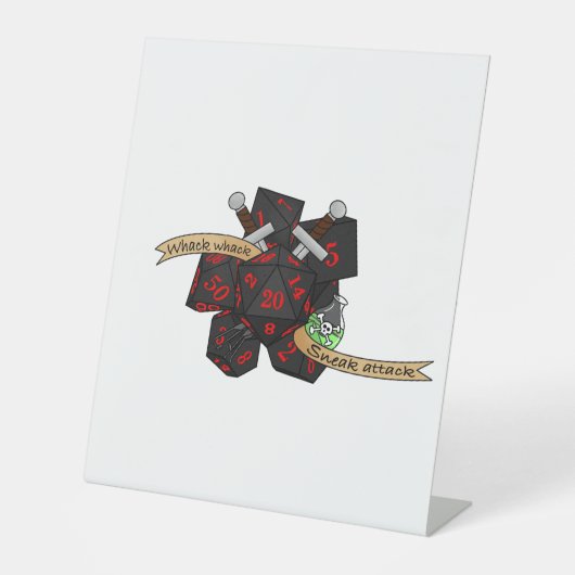 Rogue Dice Design Reclamebord Met Voetstuk (Voorkant)