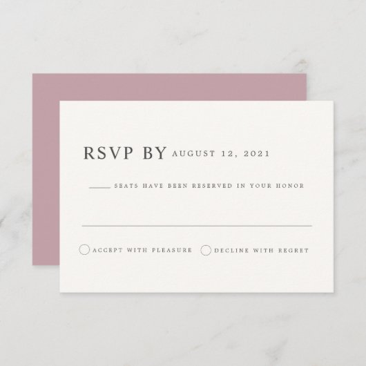ROGUE Dusty Blush Pink Mauve Wedding RSVP Kaart (Voorkant / Achterkant)