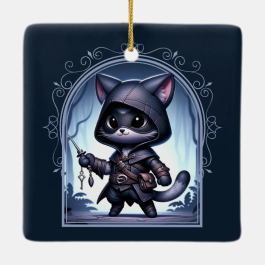 Rogue Feline Fantasy Avontuur Keramisch Ornament (Achterkant)