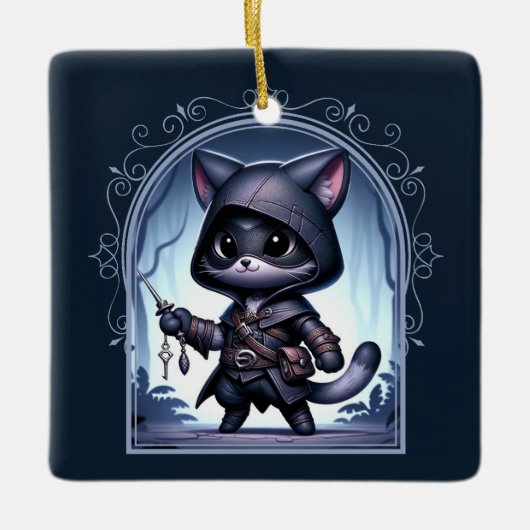Rogue Feline Fantasy Avontuur Keramisch Ornament (Voorkant)