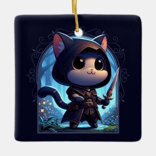 Rogue Feline Fantasy Avontuur Keramisch Ornament (Voorkant)