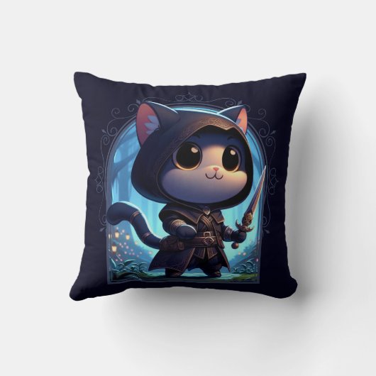 Rogue Feline Fantasy Avontuur Kussen (Achterkant)