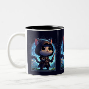 Rogue Feline Fantasy Avontuur Tweekleurige Koffiemok