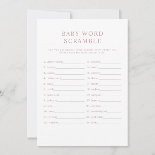 ROGUE Modern Dusty Roos Baby Word Scramble Game Kaart (Voorkant)