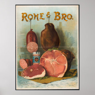 Rohe & Bro Antiek Meat Advertentie Poster