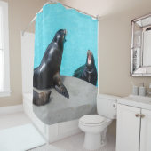 Röhrende brüllende Seelöwen in türkisem Wasser Douchegordijn (In situ)