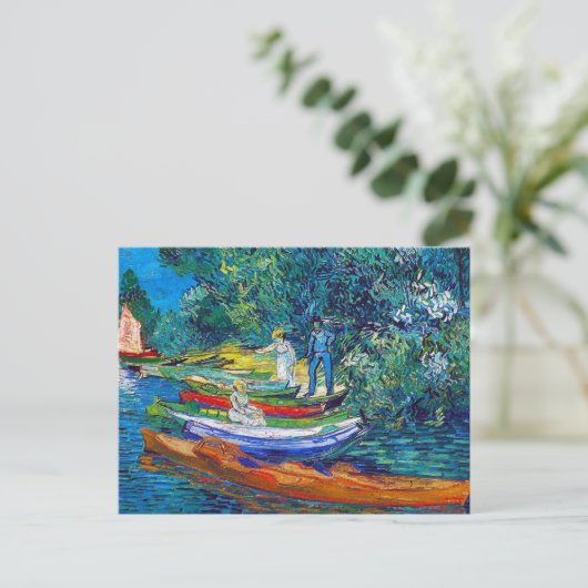 Roiende boten aan de oevers van de Oise Briefkaart (Staand voorkant)