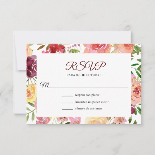 Roja Flores Boda Kaart RSVP (Voorkant)