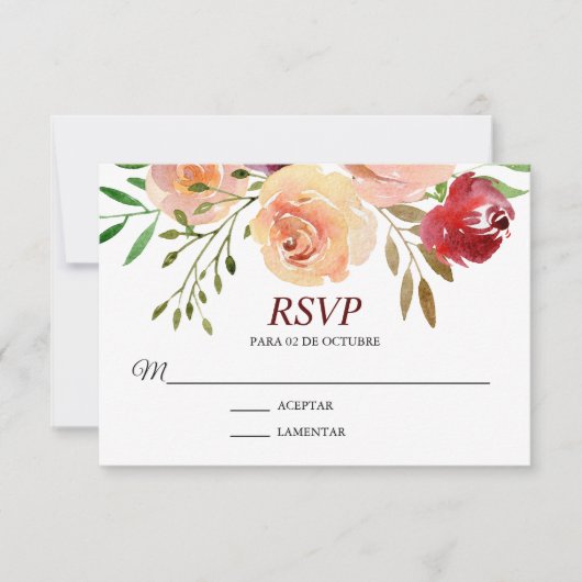 Roja Flores Boda Spain Espanol Wedding RSVP (Voorkant)