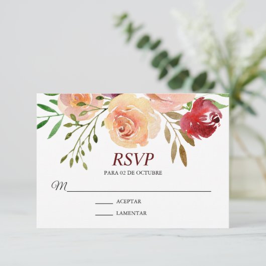 Roja Flores Boda Spain Espanol Wedding RSVP (Staand voorkant)